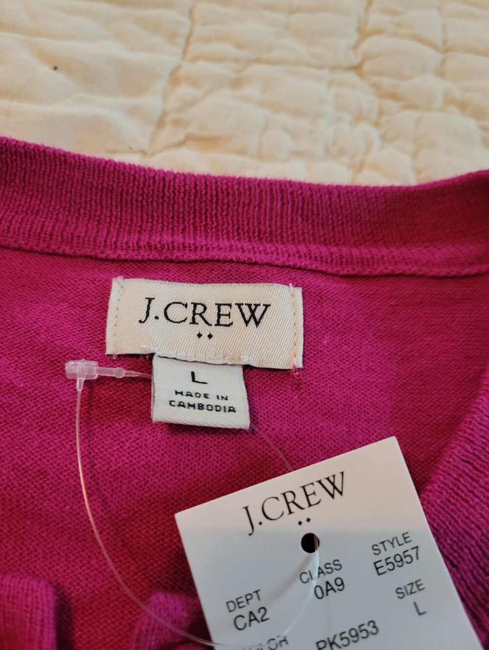 J.Crew Classic 100% Cotton Cardigan Sweater in vibrant berry/plum pink Size L - Picture 5 of 11